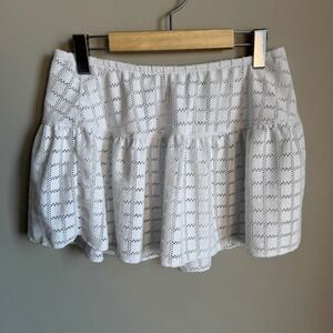 No Boundaries White Crochet Mini Skirt S 4-6 Elastic Waist Summer Beach Cover Up